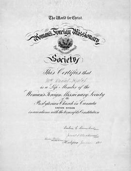 Women's Foreign Missionary Society Certificate